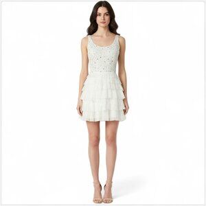 Nina Austin White Silver Sequin Beaded Top with Mesh Tulle Skirt Dress Vintage M